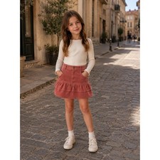 C V Girls NWT Dusty Pink Corduroy Ruffle Skirt L 12/14