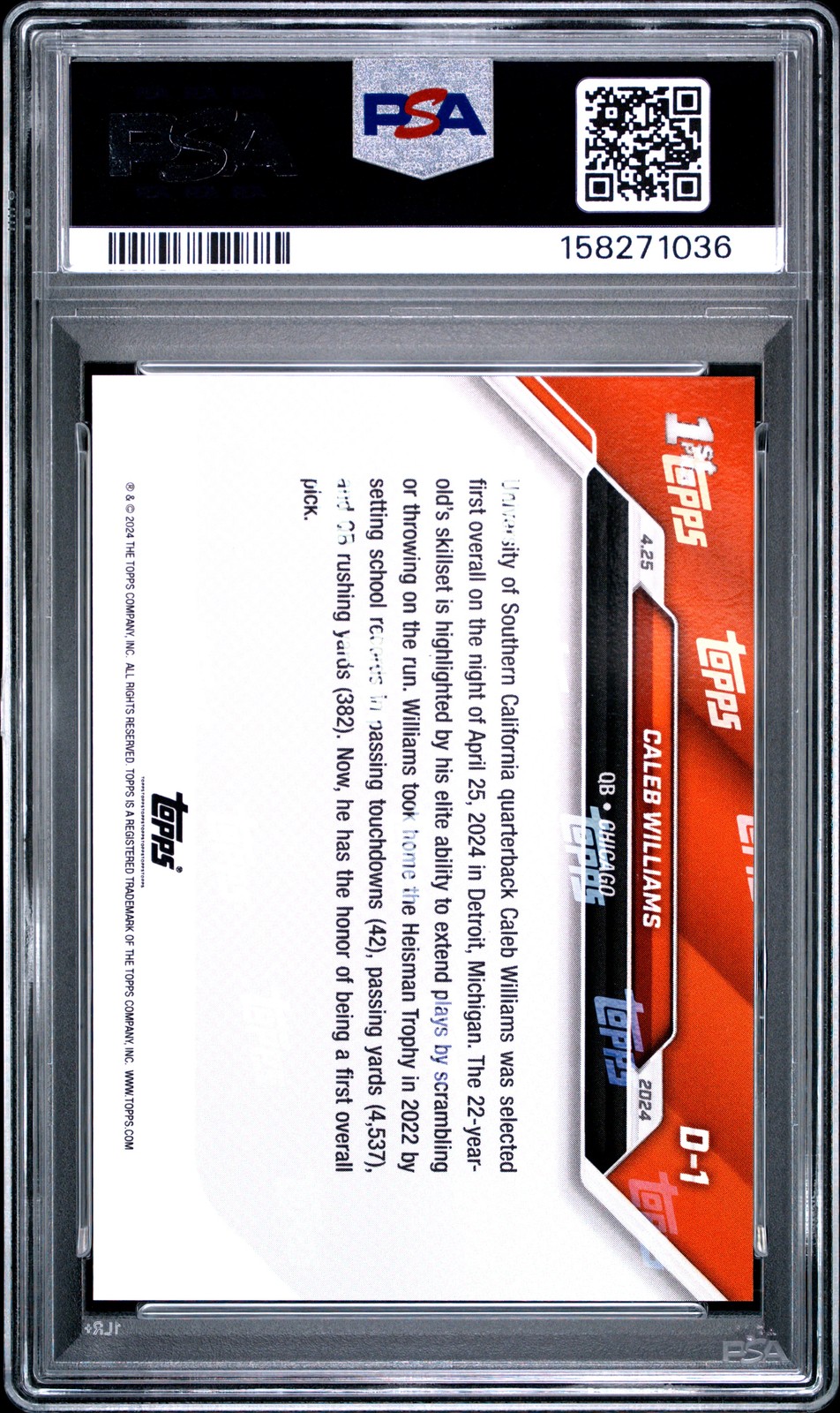 2024 TOPPS NOW #D1 CALEB WILLIAMS ROOKIE RC PSA 10 view 2