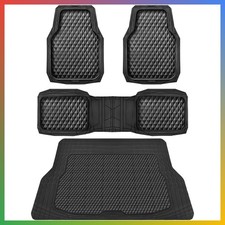 Heavy Duty Rubber Floor Mats Cargo Liner All Weather Black Deep Dish 4pc Set
