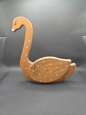 Adorable Vintage Solid Wood Wall Pocket Polka Dot Swan 10 x 8.5"
