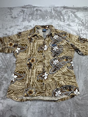 Vintage Souloa Fiji Hawaiian Shirt Mens XL Brown Floral Aloha 80s Made EUC