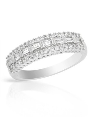 0,6 ctw im Labor gezüchteter Baguette-Diamant 14 Karat massives Gold 3-reihiger Ehering Damen 5,5 mm