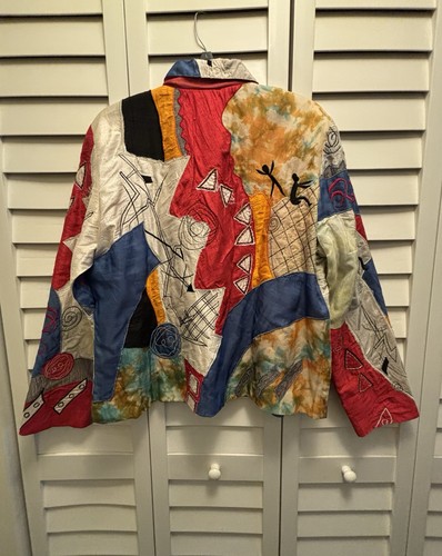 Vintage 80s Florissant NY Jacket Women’s Large Silk Embroidered Colorful Blazer