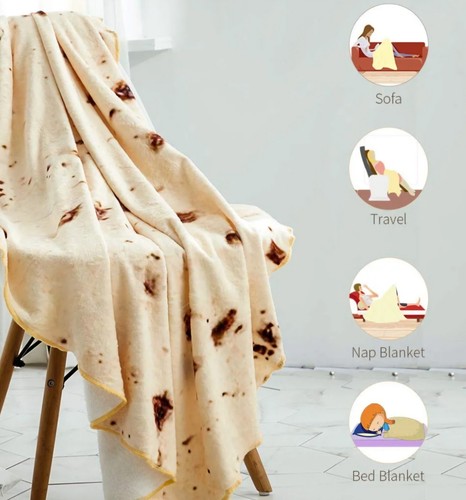 Burrito Flannel Blanket Wrap Throw Funny Gag Gift Large Taco Tortilla Soft Cozy - Picture 1 of 3