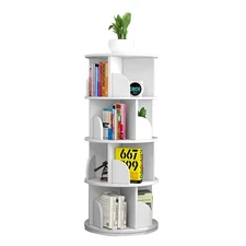 4 Tiers Bookshelf Bookcase Storage Shelf Freestanding Display Rack 360° Rotating