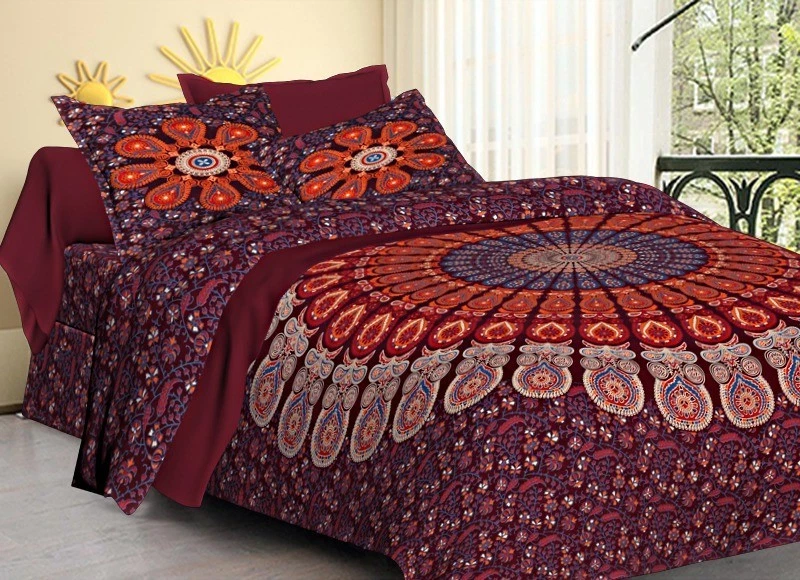 Mandala Print Cotton Double Bedsheet with two Pillow Covers-(Mandala-Pankh-M) - Image 4 of 4