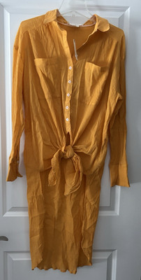 NWT by Anthropologie Cotton Gauze Top Tunic Size Medium Mango Burnt Orange Hi Lo