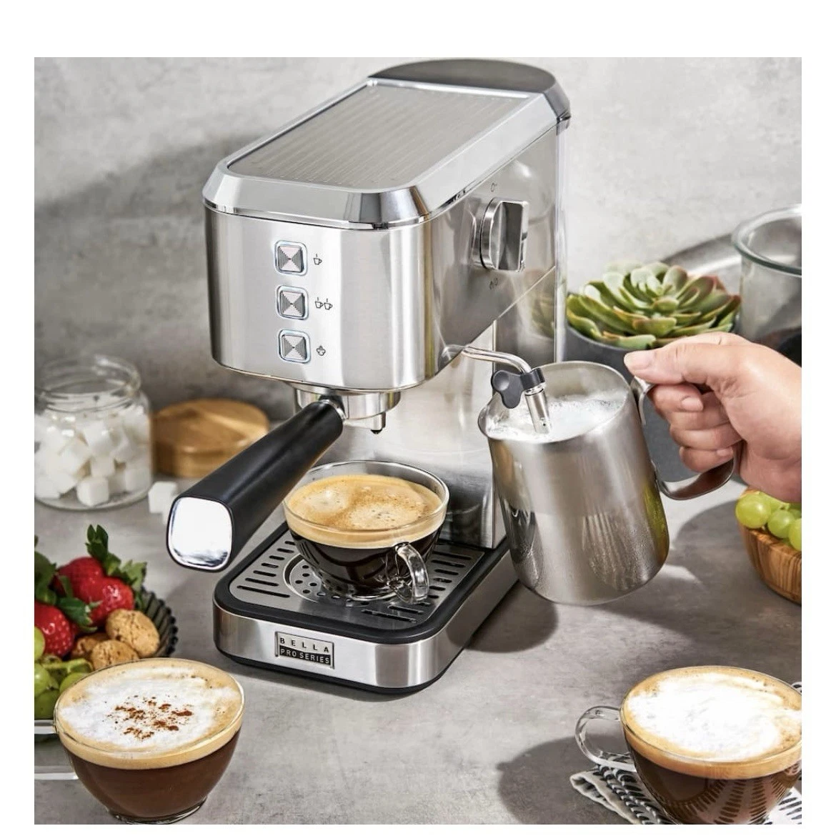 bella PRO - Slim Espresso Machine with 20 Bars of Pressure - Stainless Steel