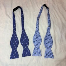 Vineyard Vines Mens Silk Bow Tie Set 2 Blue Nautical Sportfish Boats Sailfish