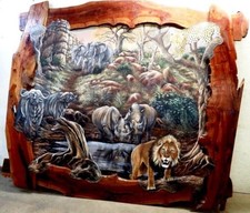 RARE Big Five of Africa Signed Corinne Spamers Painting Lion Elephant Rhino Zoo