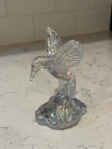 Fenton Vintage Hummingbird Figurine Aqua Blue Carnival IRidescent Glass