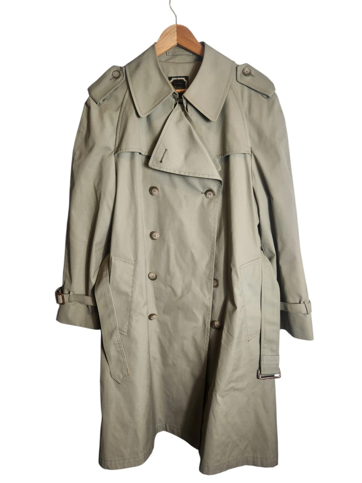 Vintage Christian Dior trench coat uomo 42R soprabito marrone con cintura misto poli 45 pollici