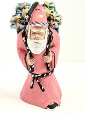 4.5  Hand Carved Crafted Red Clay Santa Brown Eyea Santa Claus Christmas Signed