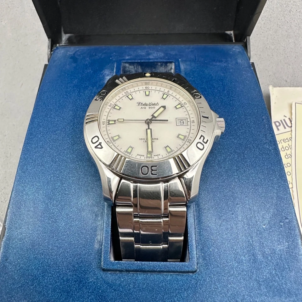 Philip Watch AQ 900 quarzo 40mm 10ATM 1998 full set Swiss Made - Immagine 3 di 4