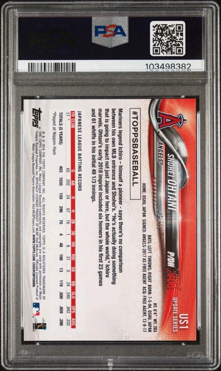 2018 Topps Update SHOHEI OHTANI US1 Rookie RC Card PSA 10 Gem Mint