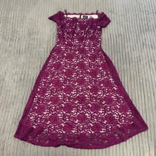 Adrianna Papell Lace Dress Womens 6 Burgundy Floral Fairy Cottage Core Midi