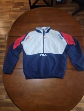 Vintage FILA Men's Colorblock Windbreaker Jacket Size L Navy White Red Full Zip