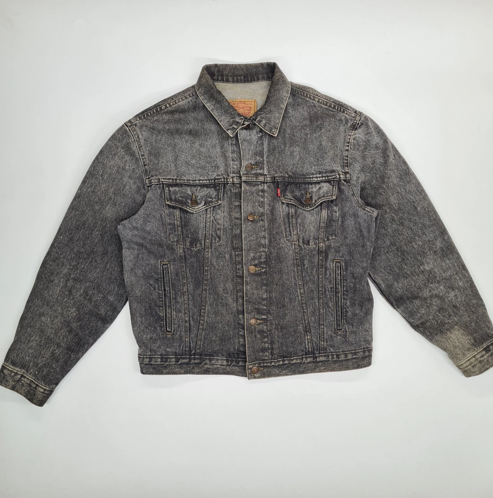 Vintage 80s Levis 70503-0255 Mens Trucker Jacket Washed Gray Denim L RARE
