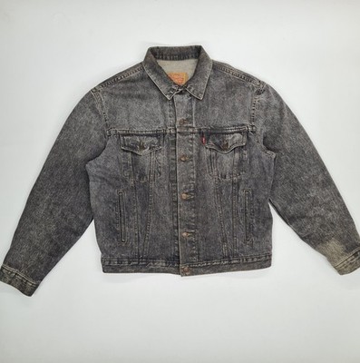 Vintage 80s Levis 70503-0255 Mens Trucker Jacket Washed Gray Denim L RARE