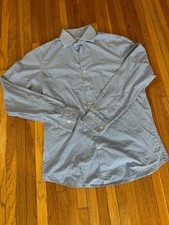 Perry Ellis Portfolio Slim Fit Plaid Dress Shirt Blue White 15.5 34/35