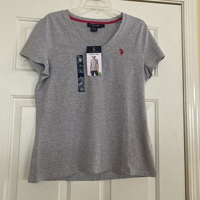 NWT U.S. Polo Assn. Sz L Gray Womens Regular Fit V-Neck T-Shirt