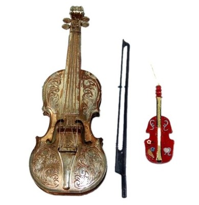Lot Vintage Fiddle Tone Spec-Toy-Culars Violin & Bow AND Wood Christmas Ornament