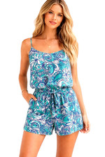 Lilly Pulitzer Deanna Tank Top Romper Montauk Blue/Tea/ White Paisley Print M