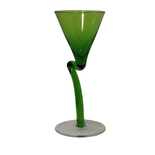 Green Art Glass Martini (Cordial) Shot Glass with Unique Twisted Stem Barware
