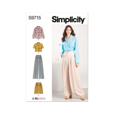 Misses' Button Down Shirt Pants and Shorts Sewing Pattern Kit Code S9715 Size...