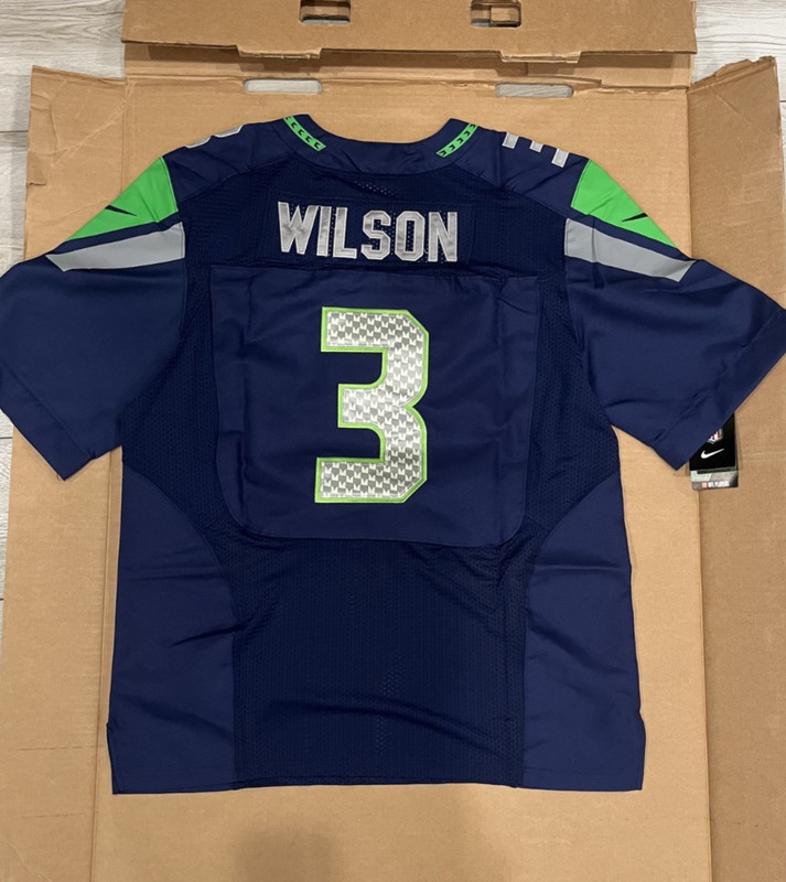 Nike Seahawks Russell Wilson #3 Jersey SZ52 Navy & Neon Green DS26