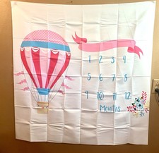 Pink and Blue Hot Air Balloon Watch Me Grow Baby Milestone Backdrop NWT