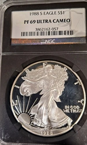 1988-S SILVER EAGLE NGC PF 69 ULTRA CAMEO W/Black Core