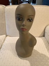 VINTAGE MANNEQUIN HEAD BUST WIG HAT DISPLAY LIGHT BROWN W/Grey Eyeshadow