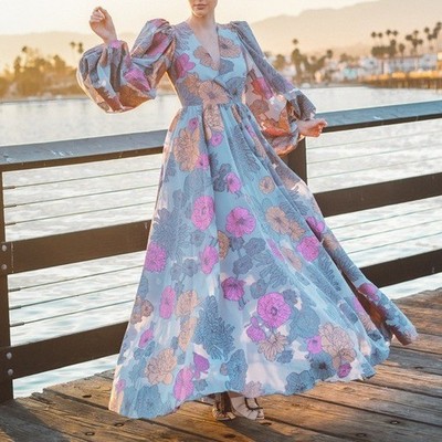 Stine Goya 2025 Rare Baba Metallic Floral Puff Sleeve Maxi Dress