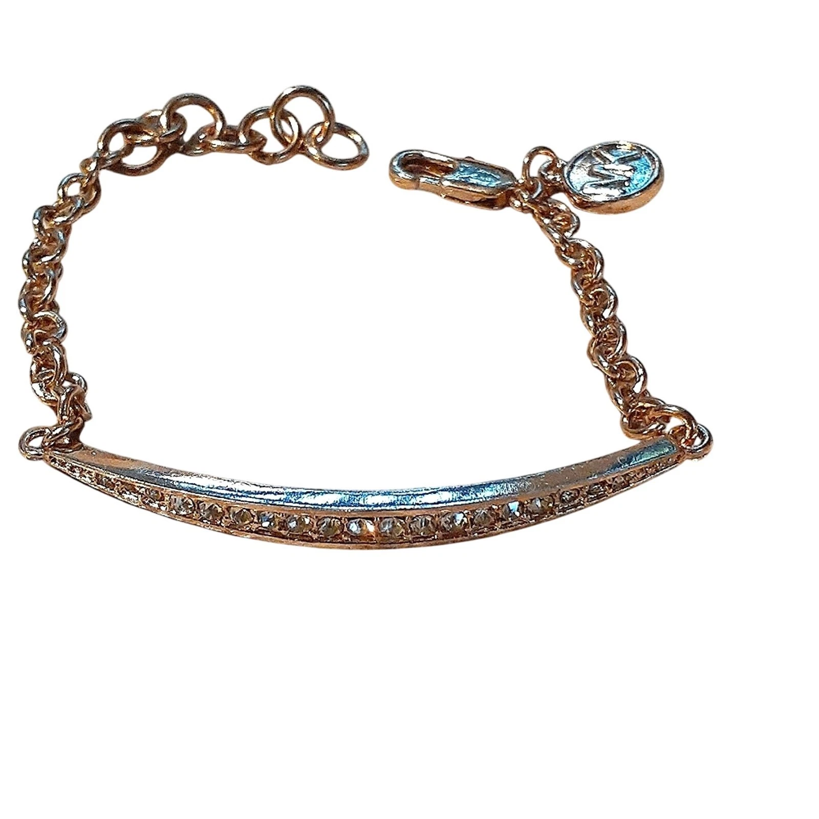 Bracciale MK Michael Kors 6 5" polso classico tono oro strass cristalli glam