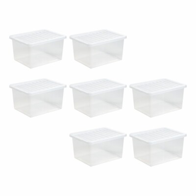 7 x 37 ltr Kristallklare Aufbewahrungsboxen mit Deckel Kunststoff Stapelbar Behälter UK