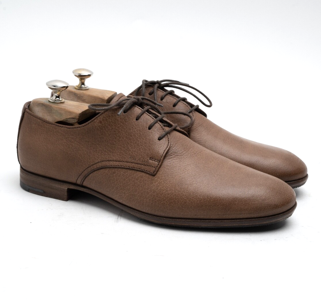 SAOLA Scarpe derby Prada in pelle marrone testurizzata suola Vibram UK6.5 2E US7.5 EU40 Italia