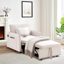 3 in 1 Convertible Sleeper Chair Velvet Single Sleeper Sofa with Pull Out Bed