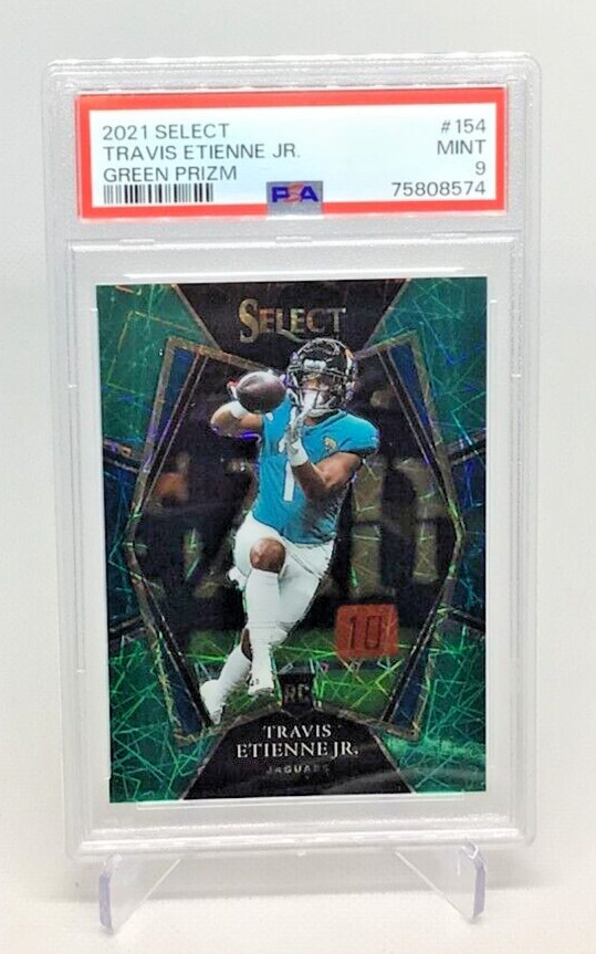 PSA 9 - 2021 Panini Select TRAVIS ETIENNE JR. GREEN PRIZM RC #4/5 - JAGUARS #154