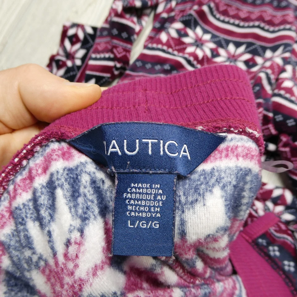 Nautica  Fleece Pajama Sleepwear Set Womens Large 2-Piece Red Winter Fair Isle - Image 3 of 4