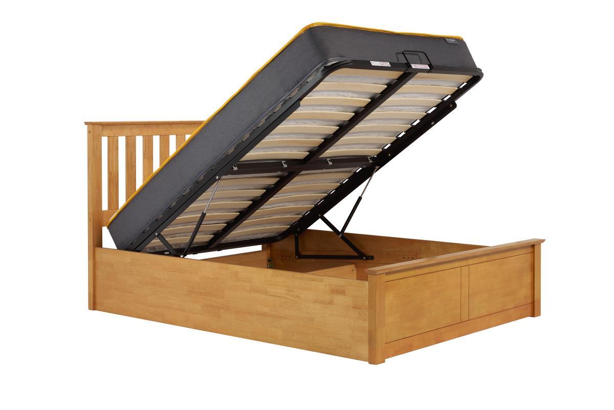 King Size Ottoman Bed Oak Phoenix Wood Gas Lift 5FT 150cm Storage Frame