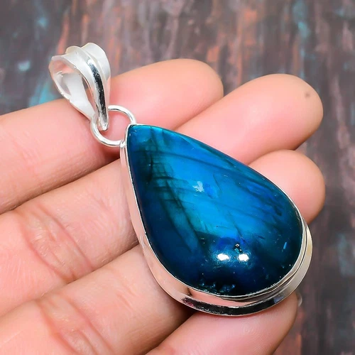 Blue Labradorite Gemstone Handmade 925 Silver Jewelry Pendant Gifts For Love