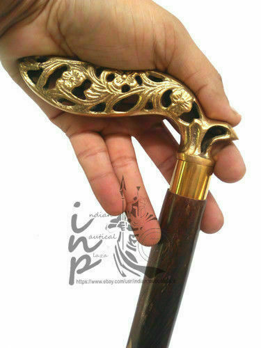 Vintage Solid Brass Leaf Head Handle Victorian Wa… - image 1
