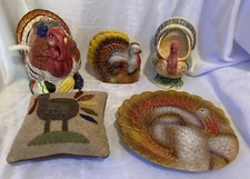 THANKSGIVING SERVING PIECES Turkey Gravy Boat Soup Tureen Napkin Holder Plate