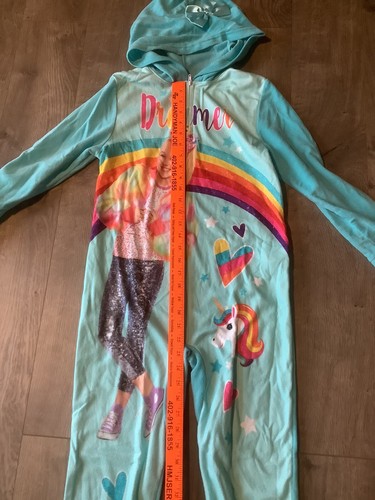 JoJo Siwa Full Zip One Piece Pajama Pink Hooded Ankle Cuff Youth size 12 - Picture 5 of 7