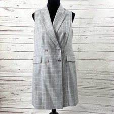 Calvin Klein Dress Women’s 8 Gray Plaid Double Breasted Sleeveless Collared