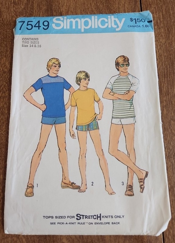Simplicity Pattern #7549 Boys Teens Pullover Tops & Swim Shorts Size 14 & 16
