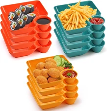 12pcs Chip Dip Serving Platter Set,Plastic Dumpling Plates w/ Sauce Compartment
