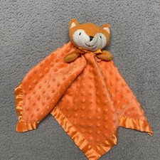 Orange Fox Lovey Plush Fleece Minky Dots Satin Stuffed Baby Toy 16 x 16 Square