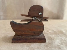 Vintage Duck Paper Clip Note Recipe Holder Desk Accessory Carved Wood Folk Art
